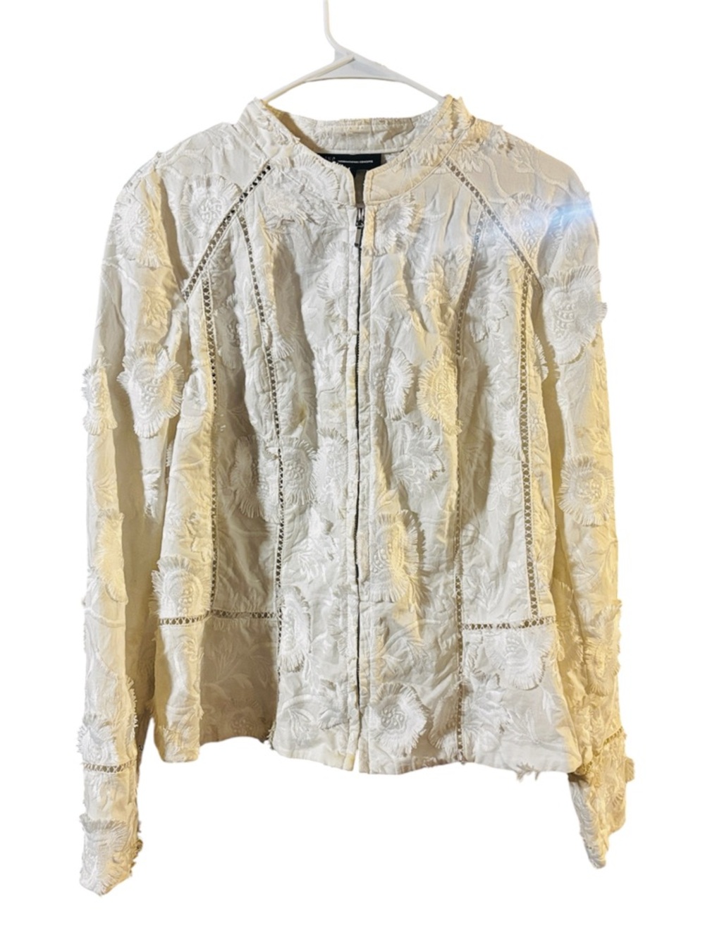 INC International Concepts 3D Floral Zip Up Jacket White Boho Whimsigoth XL